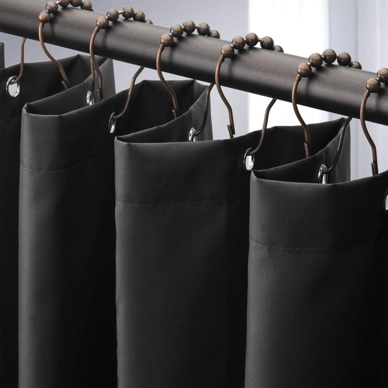Amazer Black Shower Curtain Liner, Black Fabric Shower Liner, 2-in-1 Bathroom Shower Curtain and Liner, 12 Grommet Holes, Water Proof, Machine Washable, Hotel Quality, 72 x 72 Inches - Image 2